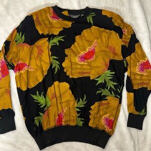 Vtg Karen Kane Long Sleeve Blouse Floral Pattern Size 8  With Soft Shoulder Pads